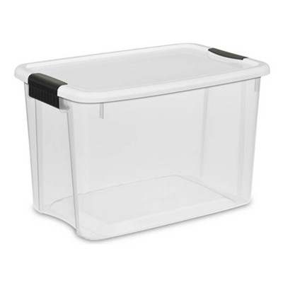 Sterilite 1985 30 Quart Ultra Latch Clear Storage Box with White Lid (30 Pack)
