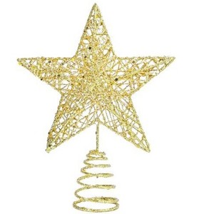 Aoibox Christmas Tree Topper Gold Glitter Star Hollow Metal Design 8 Inch High 6 Inch Wide 1 Piece for Holiday Xmas Tree Decoration - 1 of 4