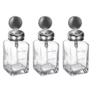 Unique Bargains Glass Makeup Remover Nail Polish Push Down Alcohol Dispenser Bottles 6Oz / 180ML 3 pcs - 1 of 4