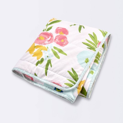 Jersey Knit Reversible Baby Blanket Floral - Cloud Island™ - White - image 1 of 4