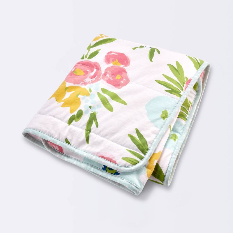 Jersey Knit Reversible Baby Blanket Floral - Cloud Island&#8482; - White, 1 of 6