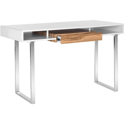White and Natural Wood Modern Writing Desk with Drawer