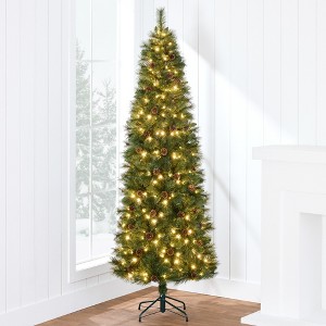 Best Choice Products Pre-Lit Artificial Scotch Pine Pencil Christmas Tree w/ LED Lights Metal Stand - 1 of 4