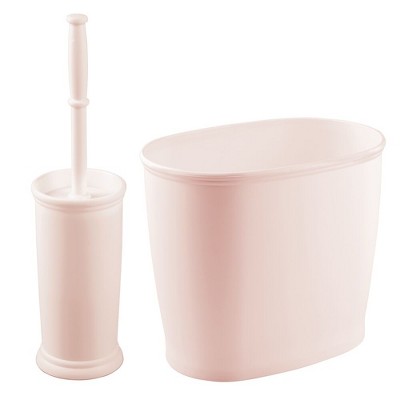 mDesign 2 Piece Plastic Bathroom Trash Can, Toilet Bowl Brush Set - Light Pink