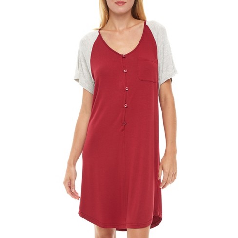 ADR Classic Boyfriend Sleep Shirt, Lightweight Nightgown Pajama Top,  Nightshirt Burgundy Large