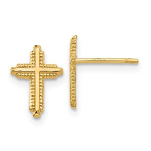 Black Bow Jewelry Kids 10mm Textured Cross Post Earrings in 14k Yellow Gold - 1 of 4