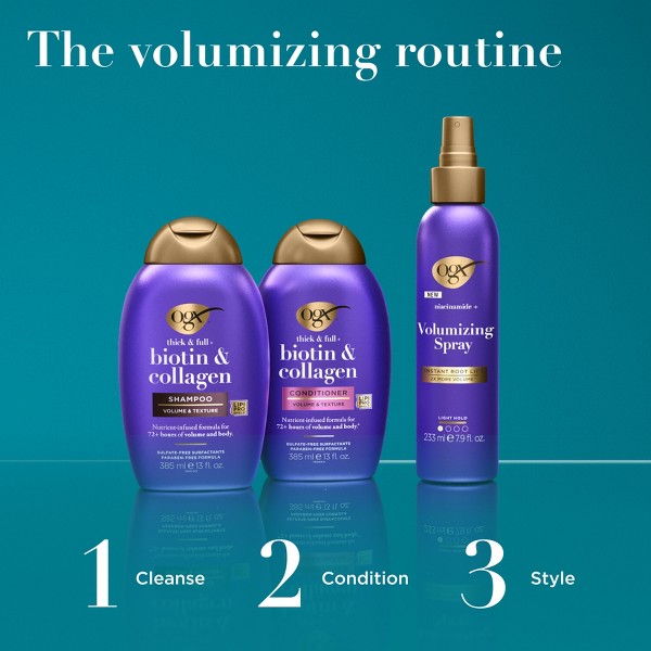 Champú Voluminizador Extra Fuerte OGX Biotin & Collagen para Cabello Fino - 13 fl oz: Sin Sulfatos, Sin Parabenos, Fórmula Líquida 3