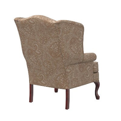 Paisley Cream Microfiber Handcrafted Wingback Accent Chair