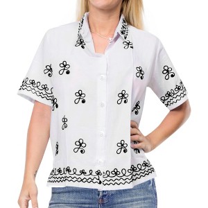 LA LEELA Women's Summer Casual Blouse Shirt Solid Blouses Button Down Short Sleeve Dress Tee Shirts Hawaiian Tops for Women - 1 of 3