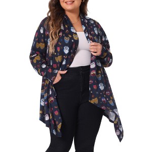 Agnes Orinda Women's Plus Size Fashion Print Long Sleeve Knit Asymmetrical High Low Hem Cardigans - 1 of 4