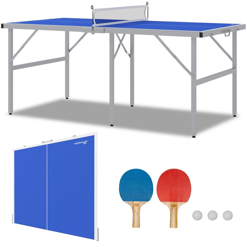 Soozier Mini Ping Pong Table Set for Outdoor and Indoor, Foldable Table Tennis Table with Net, 2 Paddles, 3 Balls, Easy Assembly, 4 of 7