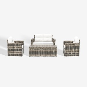 WestinTrends 4-Piece PE Rattan Wicker Conversation Sofa Set with Cushions - 1 of 4