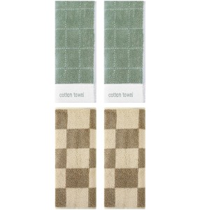 REGALWOVEN 4 Pcs Bathroom Checkered Cotton Face Decorative Hand Towel Set - 1 of 4