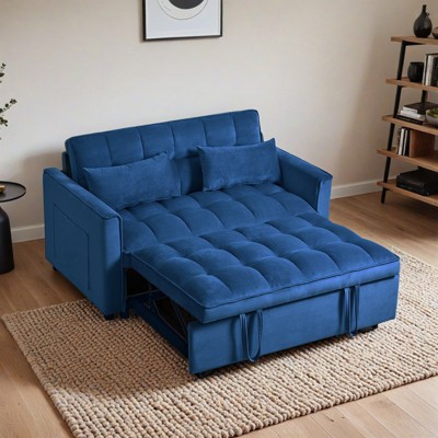 3 in 1 Convertible Sleeper Sofa Bed, Modern Pull Out Couch Bed, Adjustable Backrest, Velvet Loveseat Futon Sofa with Pillows - Leovsnove