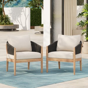 Christopher Knight Home Ryoma Modern Patio Acacia Wood Woven Rope Club Chair with Cushions (Set of 2) - 1 of 4