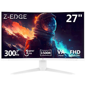 Z-EDGE 27" White Monitor, 300Hz Curved Gaming Monitor, 1ms 16:9 FHD 1920x1080 Frameless Curved Monitor - 1 of 4