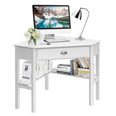 Homcom Corner Desk, Triangle Computer Desk With Drawer And Storage Shelves  For Small Spaces, Home Office Workstation For Living Room, Bedroom, White :  Target