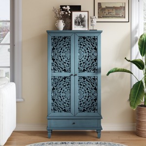 Vintage Tall Display Storage Sideboard with Hollow-Carved Doors and Drawers, Elegant Accent Cabinet for Living Room, Entryway-Panipeachy - 1 of 4