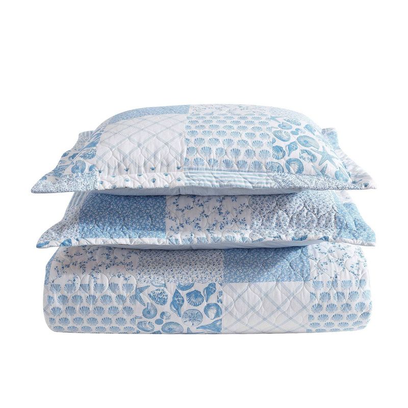 Laura Ashley Colleens Coastal Patchwork 100% Cotton Quilt Set Blue, 4 of 9
