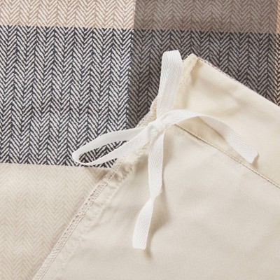 King/California King Neutral Herringbone Plaid Duvet Cover Set