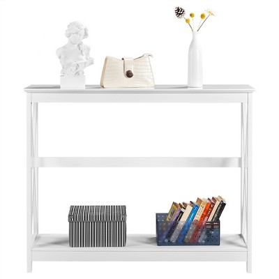 Yaheetech 2-Tier X-Design Console Table Sofa Side End Table for Living Room