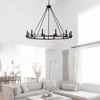 12-Light Farmhouse Candle Chandelier, Round Black and Wood Wagon Wheel Light for Entry or Living Room - 3 of 4