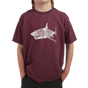 LA Pop Art Boy's Word Art T-shirt - SPECIES OF SHARK Maroon X Small - 1 of 4
