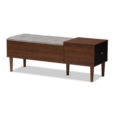 Merrick Mid-Century Modern Oak & Espresso Entryway Storage Bench