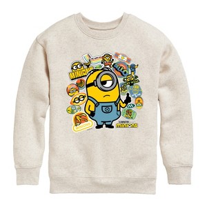 Boys' - Despicable Me Minions - Minion & Banana Stickers Graphic Long Sleeve Fleece Sweatshirt - 1 of 4
