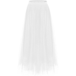 Women's 2-Layer Tulle Midi Skirt - Tiered A-Line Long Skirt with Elastic Waist for Winter White - 1 of 4
