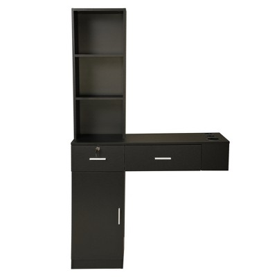 Sandinrayli Wall Mount Salon Barber Station for Hair Stylist,Hair Dressing Station with Storage Cabinet,Black
