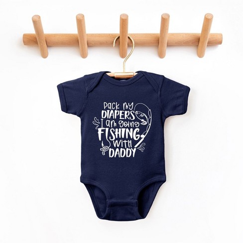 The Juniper Shop Pack My Diapers I'm Going Fishing With Daddy Baby Bodysuit  - 6 Month - Navy