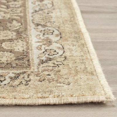 Warm Beige Wool and Viscose Hand-Knotted Runner Rug