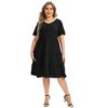 Women's Plus Size V Neck Short Sleeve A Line Ruffle Hem Babydoll Flowy Dress - 4 of 4
