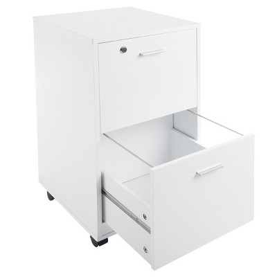 White Mobile 2-Drawer Lockable File Cabinet with Wheels