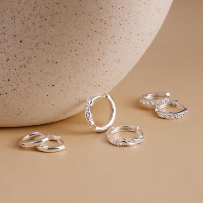 3-Pair Sterling Silver Huggie Hoops - Dainty Stackable & Hypoallergenic, with Birthstone Accents - image 5