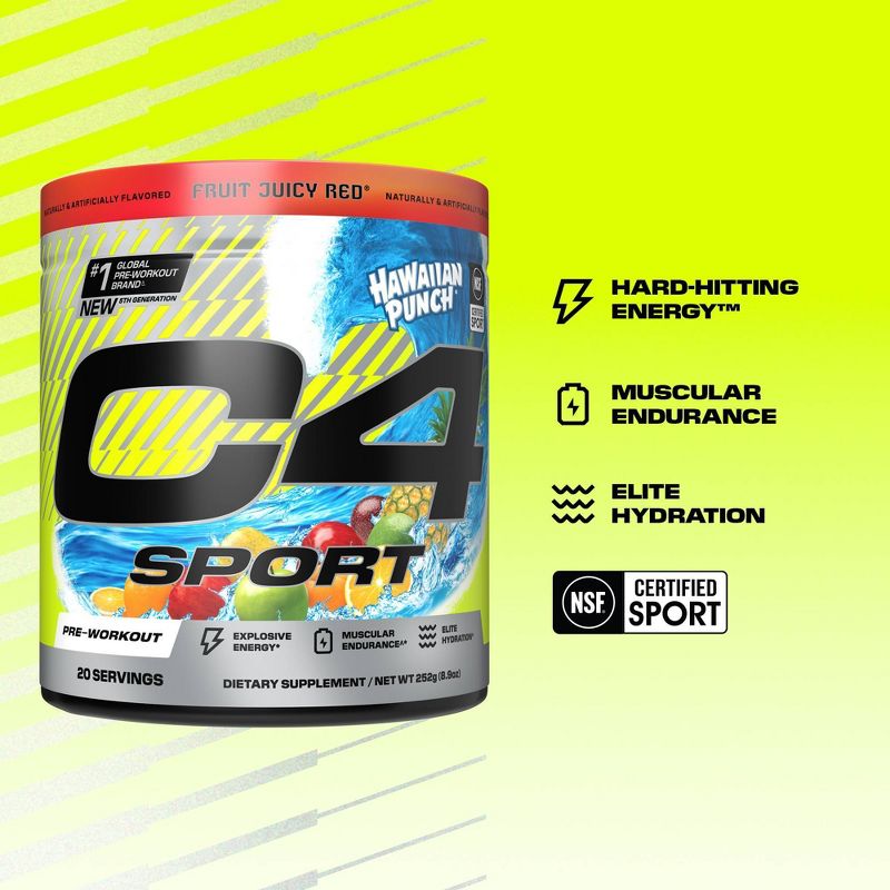 Cellucor C4 Sport Pre-Workout - Hawaiian Punch Fruit Juicy Red - 8.9oz/20 Servings, 4 of 9