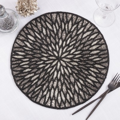 Black and Beige Beaded Round Placemats Set of 4