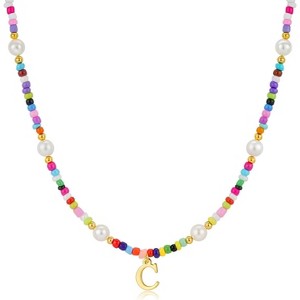 Personalized Beaded Choker Necklace Colorful Initial Pearl Teen Girl Gift C - 1 of 4