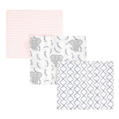 Touched by Nature Baby Girl Organic Cotton Muslin Swaddle Blanket, Pink Elephant, One Size