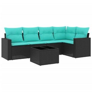 vidaXL 6 Piece Patio Sofa Set with Cushions Black and Blue - With Table - 1 of 4