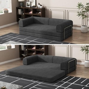 Convertible Corduroy Sleeper Sofa Bed, 3-Seater Folding Futon Couch with Fixed Frame, King Size Fold Out Floor Sofa, No Assembly Couch - 1 of 4