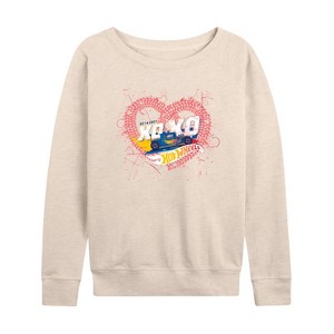 Women's - Hot Wheels - XOXO Heart Lightweight French Terry Wide Neck Long Sleeve Shirt - 1 of 4