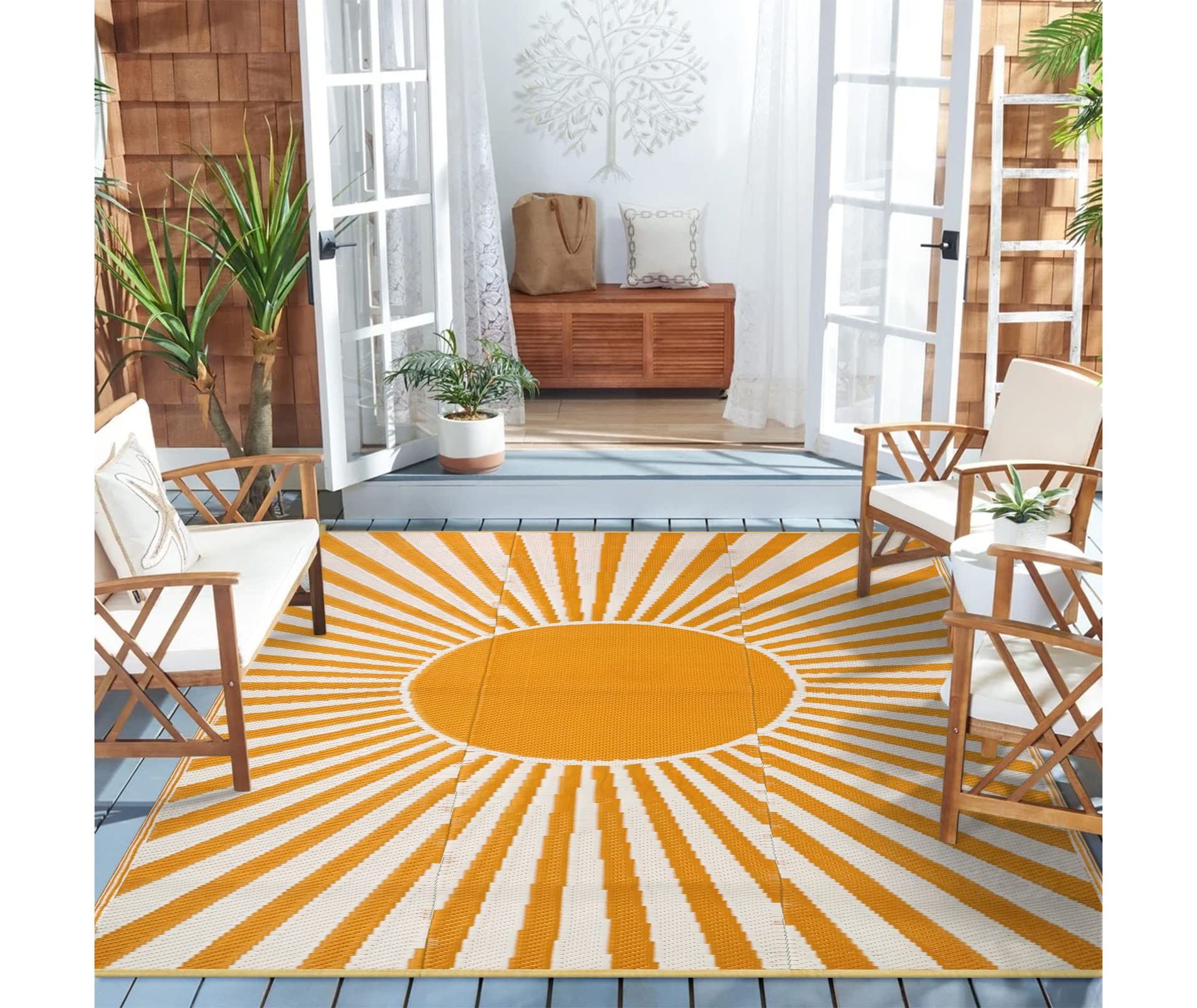 Lahome Sunshine Outdoor Durable PP Area Rug-Weather-Resistant Carpet for Patio, Deck, or Garden-Orange-6'x9'