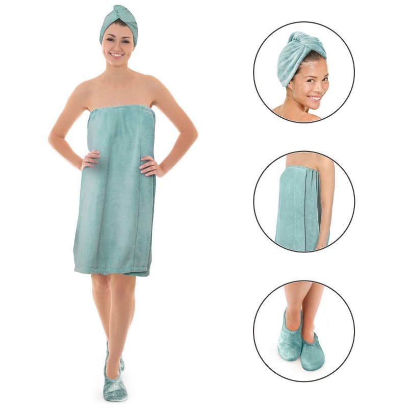 MICRODRY 3pc Spa Gift Set Quick Drying Hair Turban &#38; Body Wrap with SoftLux Memory Foam Footies, 5 of 7