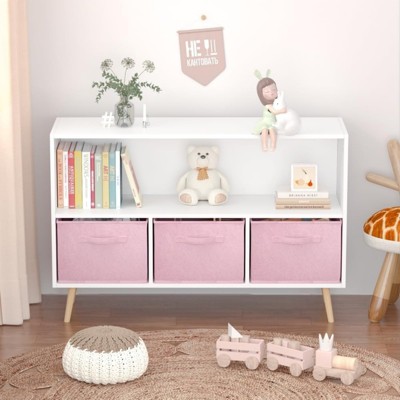 ALEXOUN Kids Bookshelf with 3 Collapsible Fabric Drawers - Practical, Simple Design,Easy to Convert Shelves for Bedroom,Nursery,Playroom