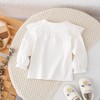 MyKids-USA Autumn New Arrival Girls Peter Pan Collar Short Sleeves Solid Color Floral Pattern Embroidery Top Shirt - 2 of 4