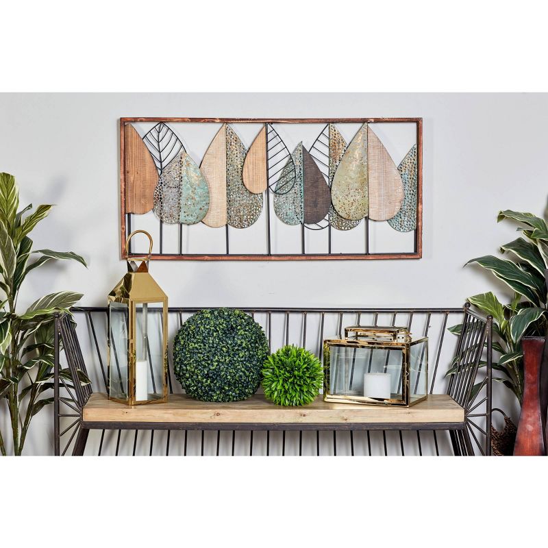 Metal Leaf Varying Texture Wall Decor with Wood Frame Brown - Olivia &#38; May, 3 of 23