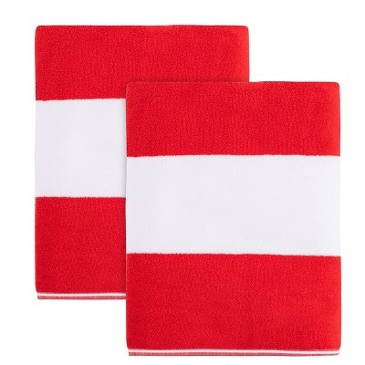 2pk Cabana Beach Towel Set Red - CARO HOME