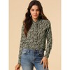 Allegra K Women's Floral Button Up Ruffle Stand Collar Long Sleeve Shirt - 2 of 4